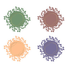 Set of eucalyptus leaves, selection of branches vector design round frame. Gold frame. Cute rustic wedding greenery. Different tones. Collection of silhouettes of greenery. Vector template