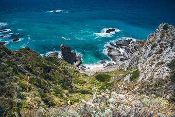 Capo Vaticano, Ricadi, Vibo Valentia district, Calabria, Italy, Europe, small beaches in the coves...