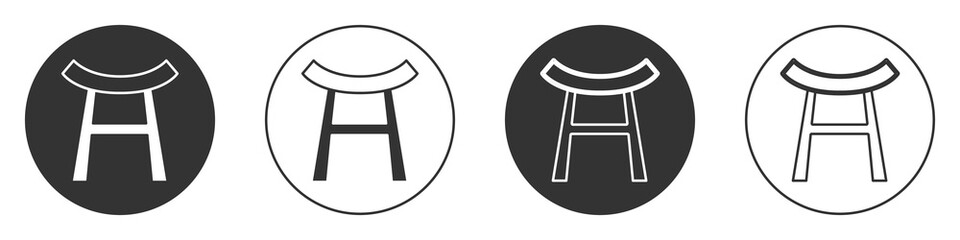 Black Japan Gate icon isolated on white background. Torii gate sign. Japanese traditional classic gate symbol. Circle button. Vector