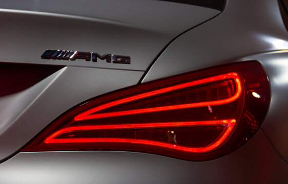 Paris, France - April 27, 2015: A picture of the rear light of a Mercedes CLA 45 AMG.