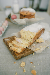 Festive Easter table decor. Decorated Easter table. Set table for Easter