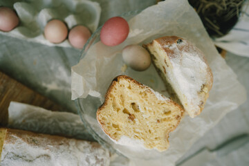 Festive Easter table decor. Decorated Easter table. Set table for Easter