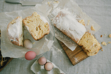 Festive Easter table decor. Decorated Easter table. Set table for Easter
