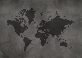 World map on black concrete wall background