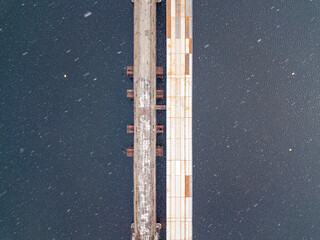 Bridge under construction in Kiev. Aerial drone view.