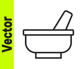 Black line Mortar and pestle icon isolated on white background. Vector