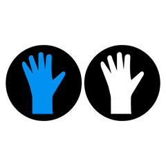 Obraz premium Medical latex rubber gloves. Vector round icons, blue black and white silhouette. Clipart, illustration on a blank white background.