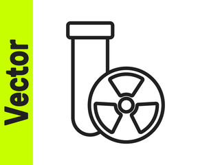 Black line Laboratory chemical beaker with toxic liquid icon isolated on white background. Biohazard symbol. Dangerous symbol with radiation icon. Vector