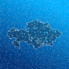 Obraz premium Network map of Kazakhstan. Country digital connections map. Technology, internet, network, telecommunication concept. Vector illustration.