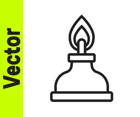 Black line Alcohol or spirit burner icon isolated on white background. Chemical equipment. Vector