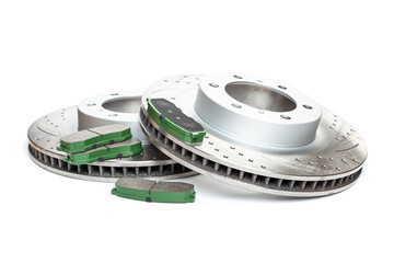 Perforated brake discs, ceramic pads - everything for better braking. on a white background