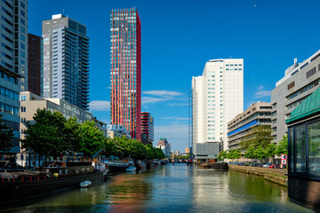 View of Rotterdam sityscape with modern architecture skyscrapers