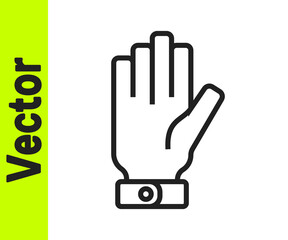 Black line Firefighter gloves icon isolated on white background. Protect gloves icon. Vector
