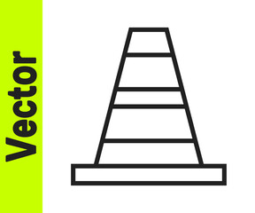 Black line Traffic cone icon isolated on white background. Vector