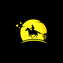 Vector silhouette of horse on moon background