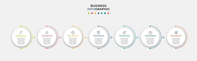 Vector Infographic design business template with icons and 7 options or steps. Can be used for process diagram, presentations, workflow layout, banner, flow chart, info graph