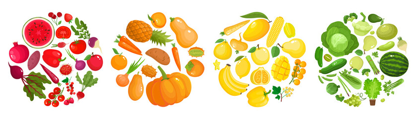 Vector concept of colorful fruit, vegetables, eat colors for health - 424460866