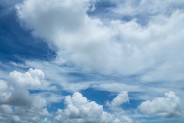 White clouds in the blue sky during the day. Roof replacement tool. Resource for designers.