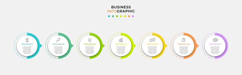 Vector Infographic design business template with icons and 7 options or steps. Can be used for process diagram, presentations, workflow layout, banner, flow chart, info graph