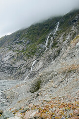 waterfall around Franz Josef Glacier