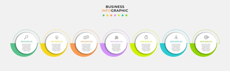 Vector Infographic design business template with icons and 7 options or steps. Can be used for process diagram, presentations, workflow layout, banner, flow chart, info graph