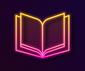 Glowing neon line Open book icon isolated on black background. Vector
