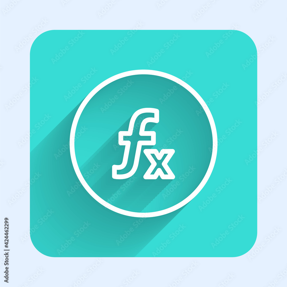 Poster white line function mathematical symbol icon isolated with long shadow. green square button. vector