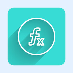 White line Function mathematical symbol icon isolated with long shadow. Green square button. Vector