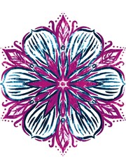 Mandala flower ornament design. Creative work hand drawing illustration. Old dirty paint, grunge effect vintage illustration. DIGITAL ART ILLUSTRATION