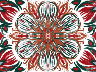 Mandala flower ornament design. Creative work hand drawing illustration. Old dirty paint, grunge effect vintage illustration. DIGITAL ART ILLUSTRATION