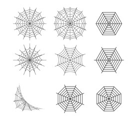 Isolated Set of spider web on white, vector art