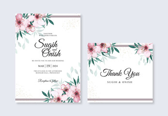 Fototapeta na wymiar Beautiful wedding card invitation template with watercolor floral