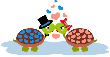 Couple of cute valentine turtles