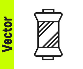 Black line Sewing thread on spool icon isolated on white background. Yarn spool. Thread bobbin. Vector