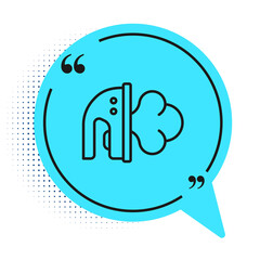 Black line Electric iron icon isolated on white background. Steam iron. Blue speech bubble symbol. Vector