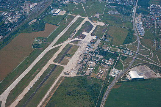 Mineralnye Vody Airport, Stavropol Territory, Russia. View from the plane.