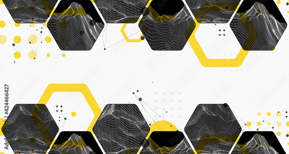 Wall mural modern science or technology abstract background using hexagonal shapes. wireframe spot surface illu