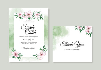 Wedding card invitation template with hand drawn watercolor foliage