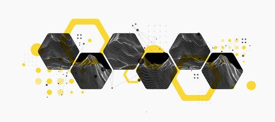 Modern science or technology abstract background using hexagonal shapes. Wireframe spot surface illustration. Vector. - obrazy, fototapety, plakaty