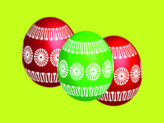 easter eggs on green background