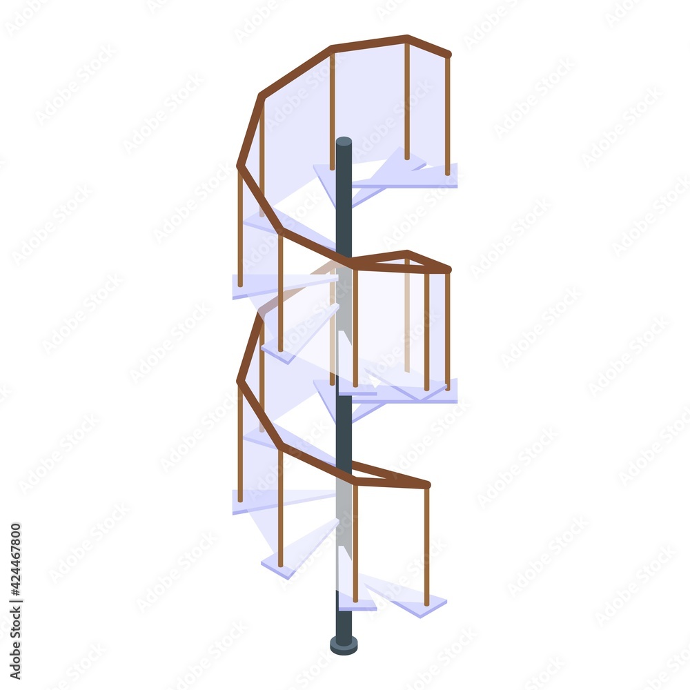 Poster railing spiral staircase icon. isometric of railing spiral staircase vector icon for web design isol