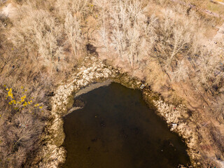 Bank of the river. Aerial drone view.