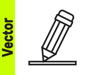 Black line Pencil with eraser icon isolated on white background. Drawing and educational tools. School office symbol. Vector