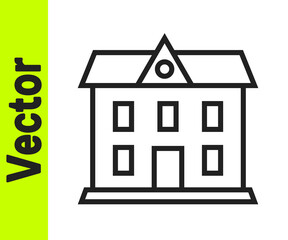 Black line School building icon isolated on white background. Vector