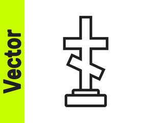 Obraz premium Black line Grave with cross icon isolated on white background. Vector