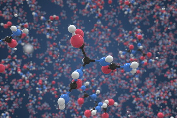 Molecule of allantoic acid, ball-and-stick molecular model. Science related 3d rendering