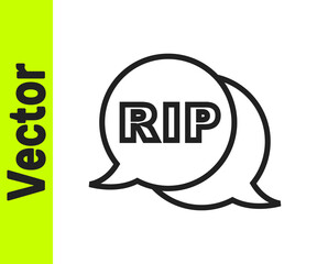Black line Speech bubble rip death icon isolated on white background. Vector