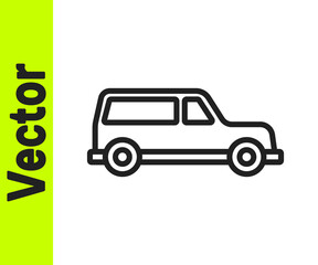 Black line Hearse car icon isolated on white background. Vector
