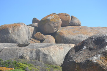Rocks at the beach, blue sky