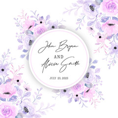 Save the date. Beautiful pink purple floral frame with watercolor